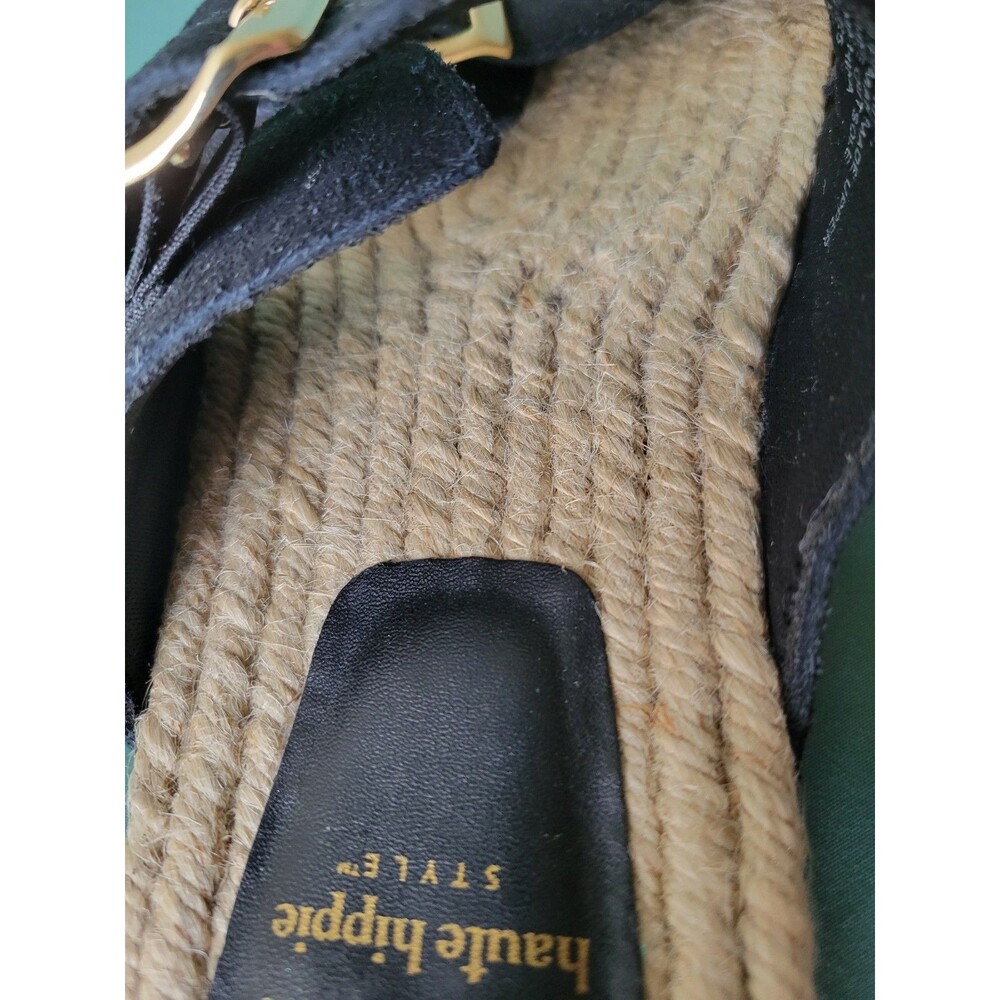 Haute Hippie Black Suede Double Buckle Espadrille Slide Sandals Women's Size7.5M - Picture 7 of 11